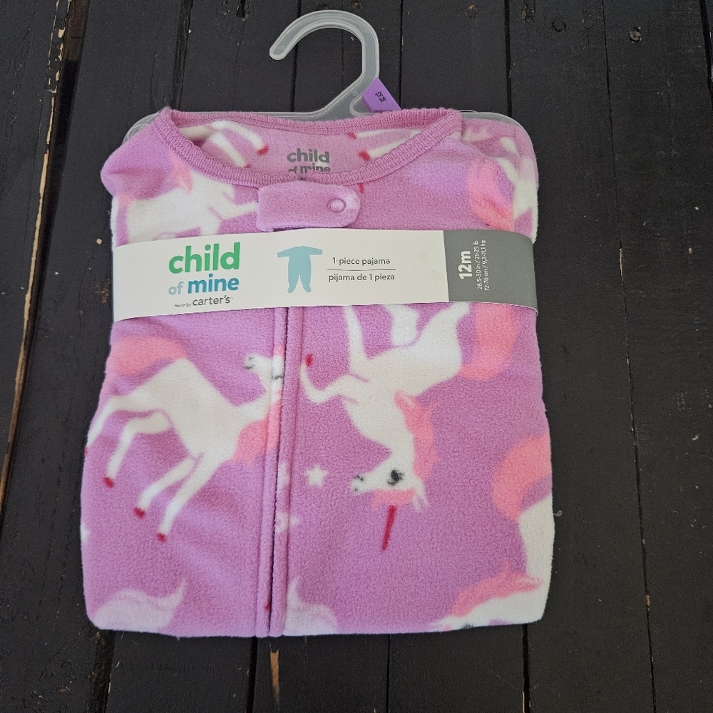 Child of Mine Carter's NWT Purple Pink Unicorn Pajamas Baby Girl 12 Month Fleece
